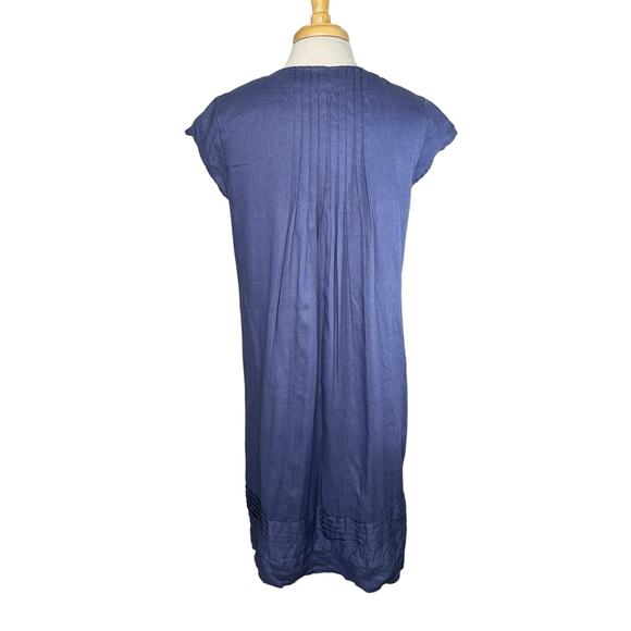 SUNDANCE Periwinkle Pleated Bodice Hem 100% Linen Shift Dress Size Small Purple - Picture 3 of 9